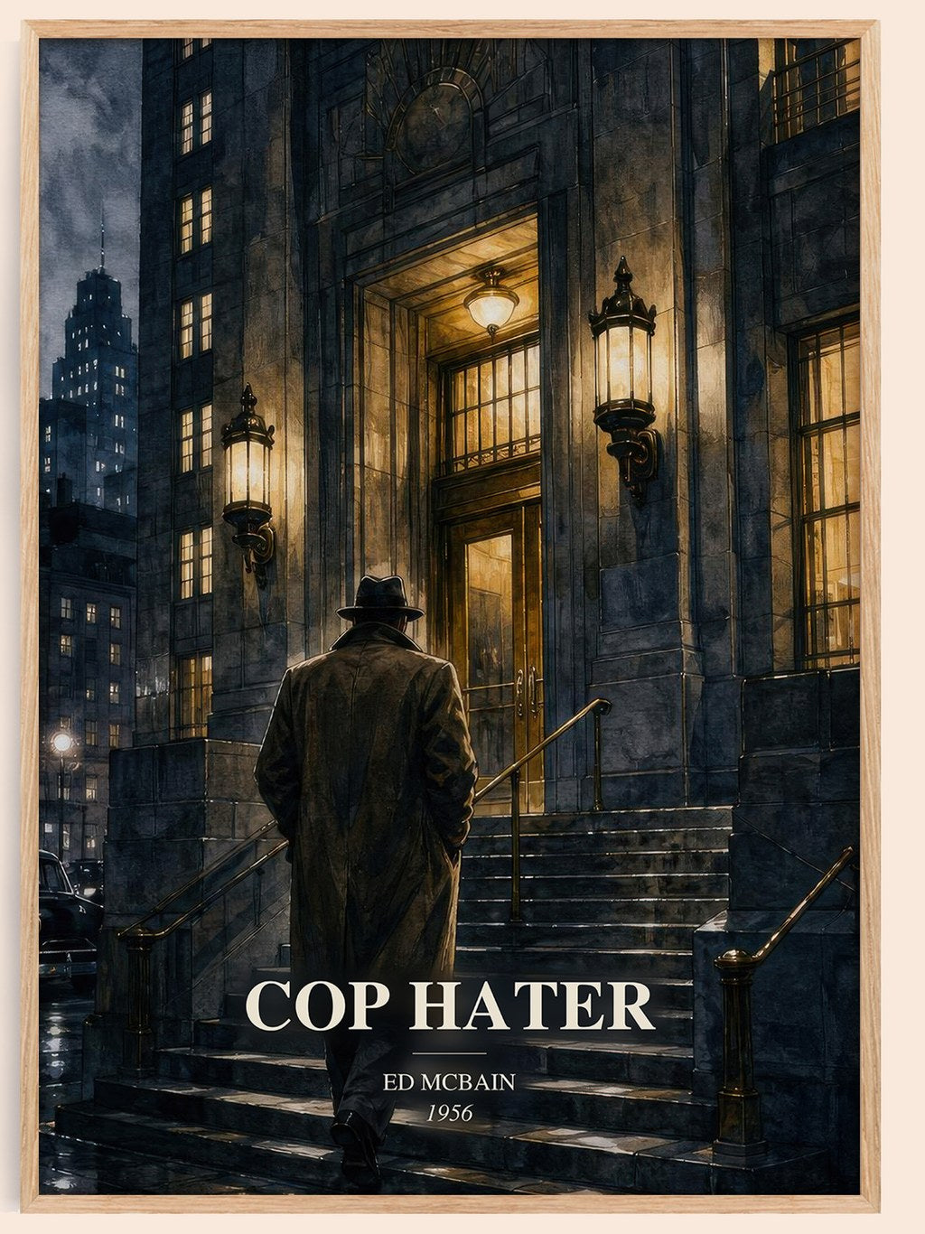 Cop Hater watercolour book poster by Ed McBain – framed literary art print