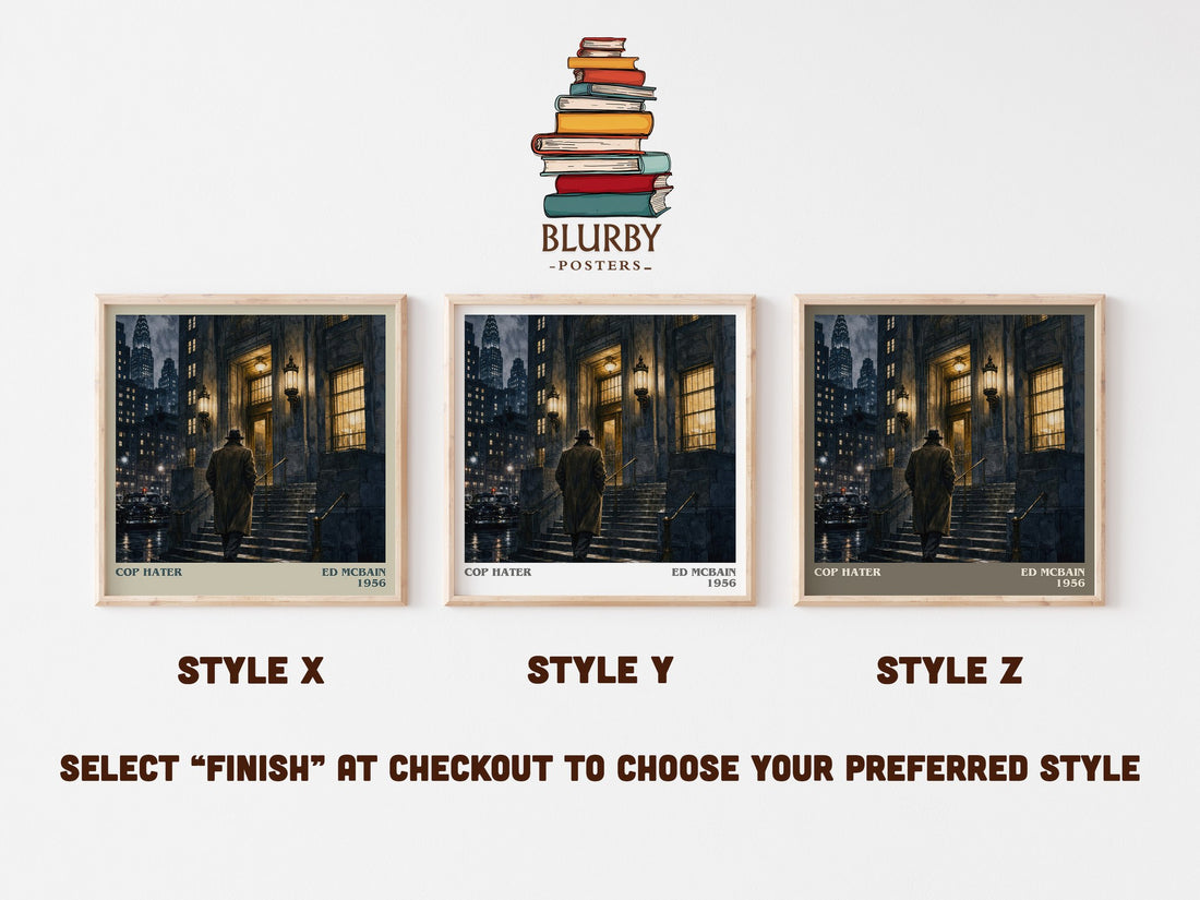 Cop Hater literary print in frame leaning in hallway – crime wall art (mockup)