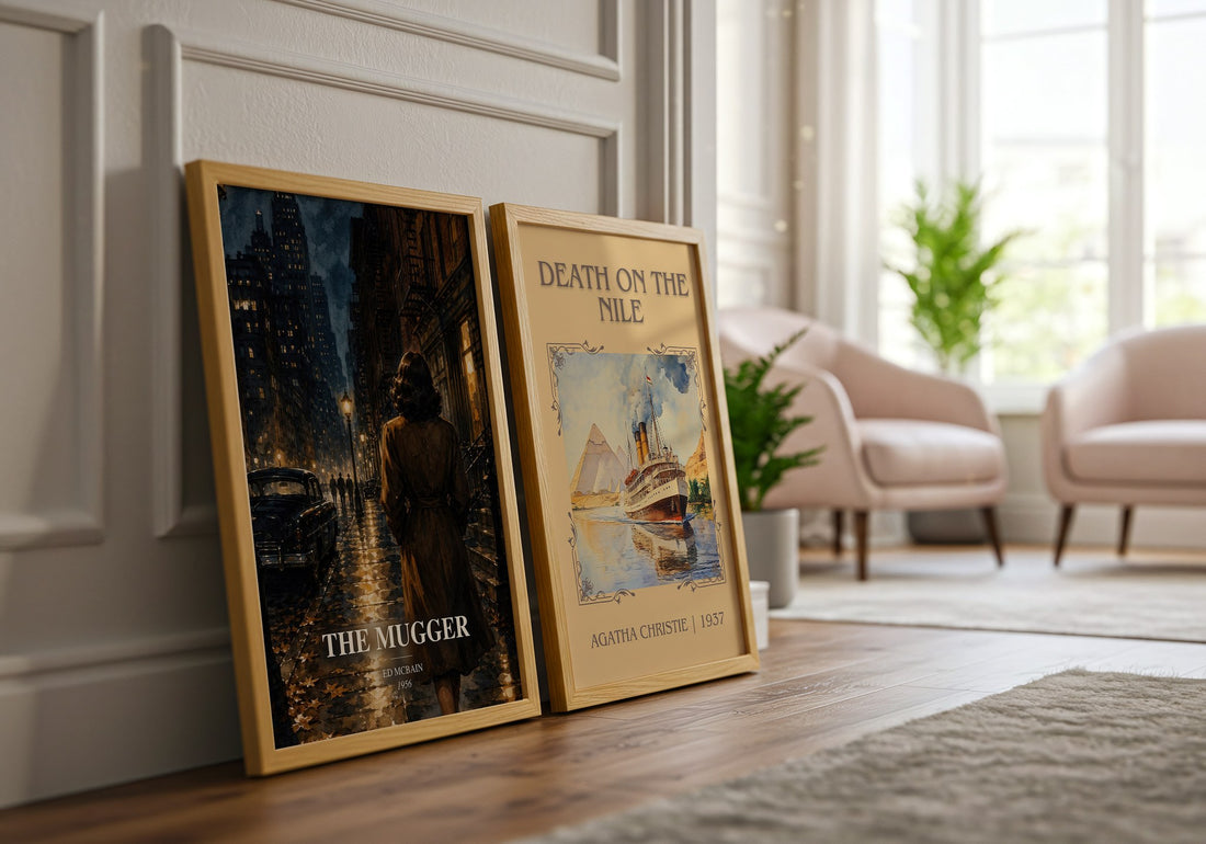 The Mugger watercolour print framed by window – literary home decor