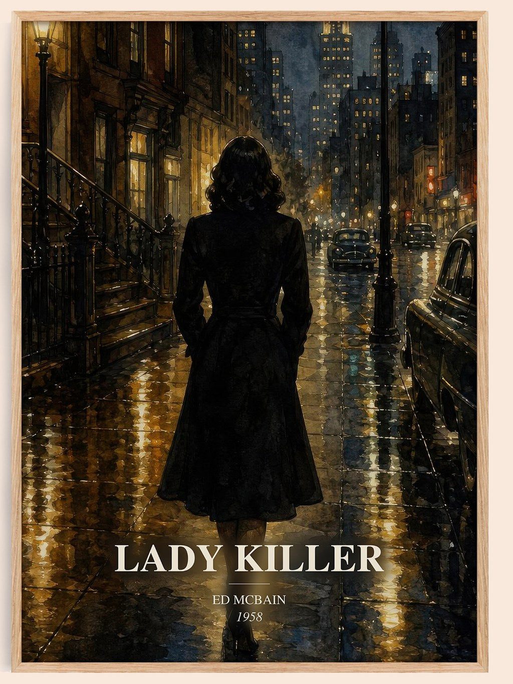 Lady Killer watercolour book poster by Ed McBain – framed literary art print