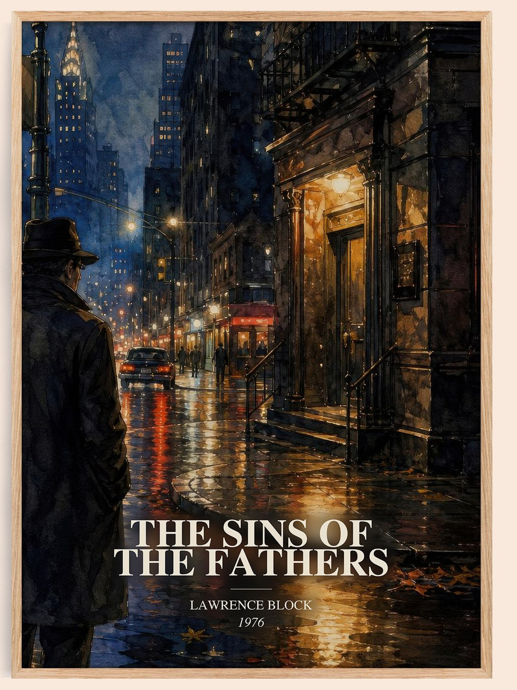 The Sins of the Fathers watercolour book poster by Lawrence Block – framed literary art print