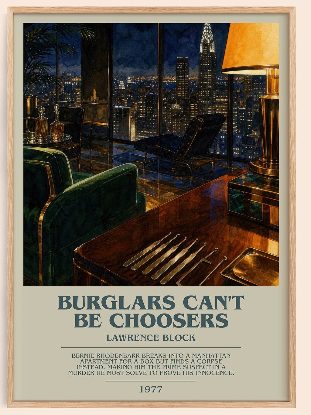 Burglars Can't Be Choosers bookish book poster by Lawrence Block – framed literary art print