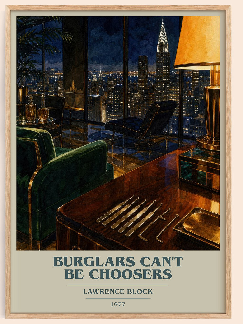 Burglars Can't Be Choosers book cover book poster by Lawrence Block – framed literary art print