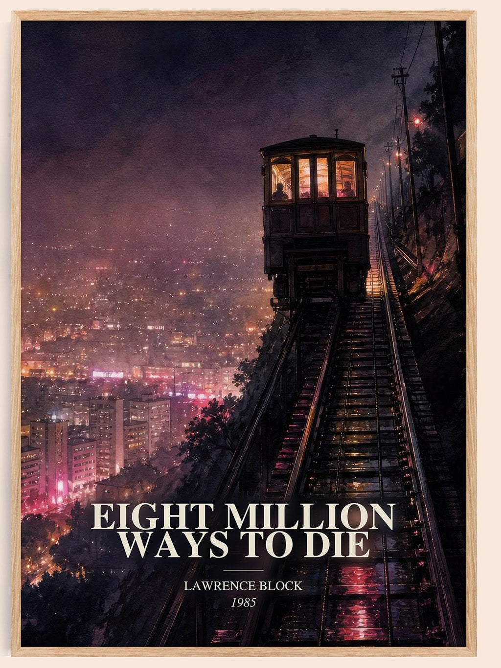 Eight Million Ways to Die watercolour book poster by Lawrence Block – framed literary art print