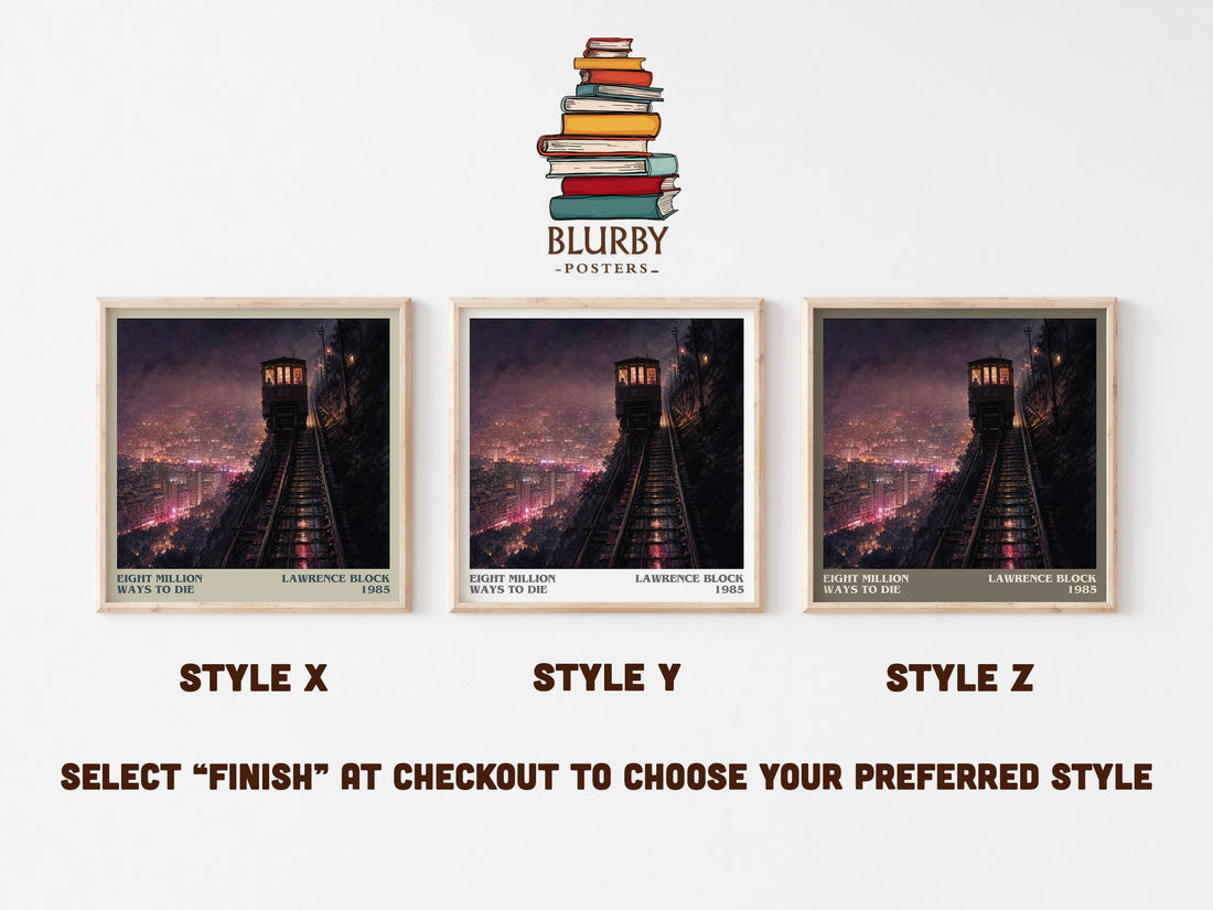 Eight Million Ways to Die literary print in frame leaning in hallway – crime wall art (mockup)