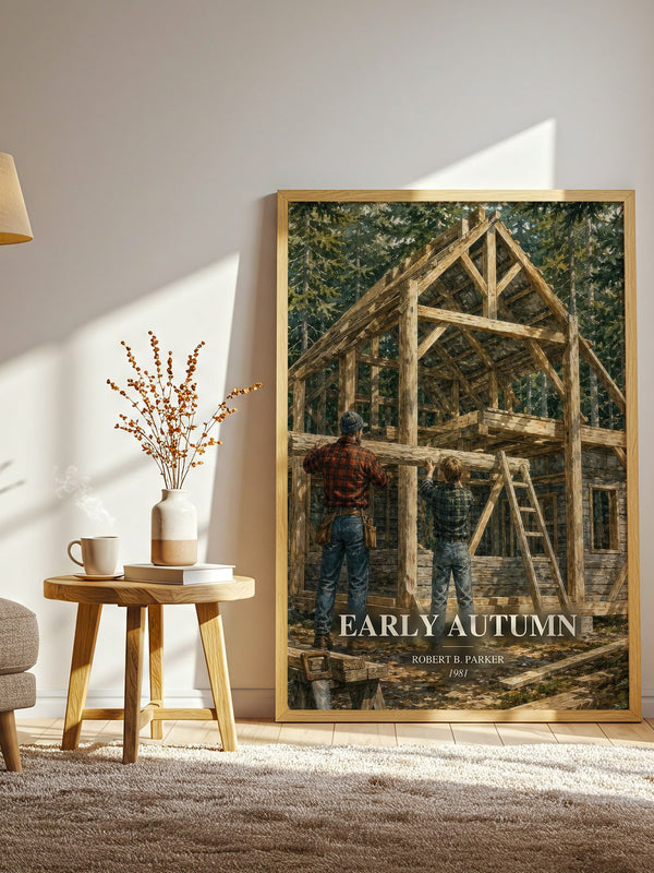 Early Autumn watercolour print in frame leaning in hallway – mystery wall art