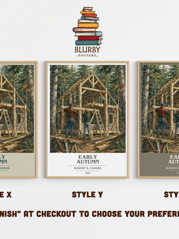 Early Autumn book cover print in frame leaning in hallway – mystery wall art