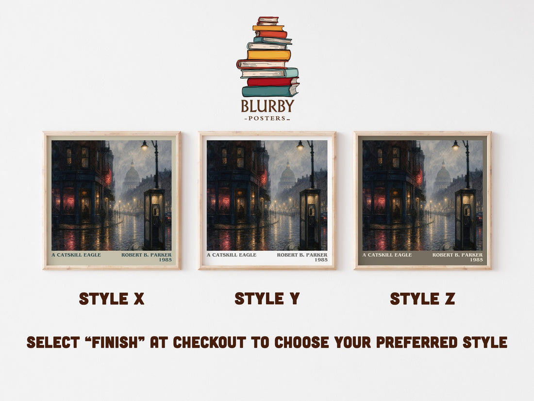 A Catskill Eagle literary print in frame leaning in hallway – mystery wall art (mockup)