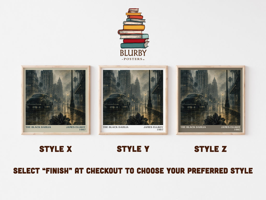 The Black Dahlia literary print in frame leaning in hallway – crime wall art (mockup)