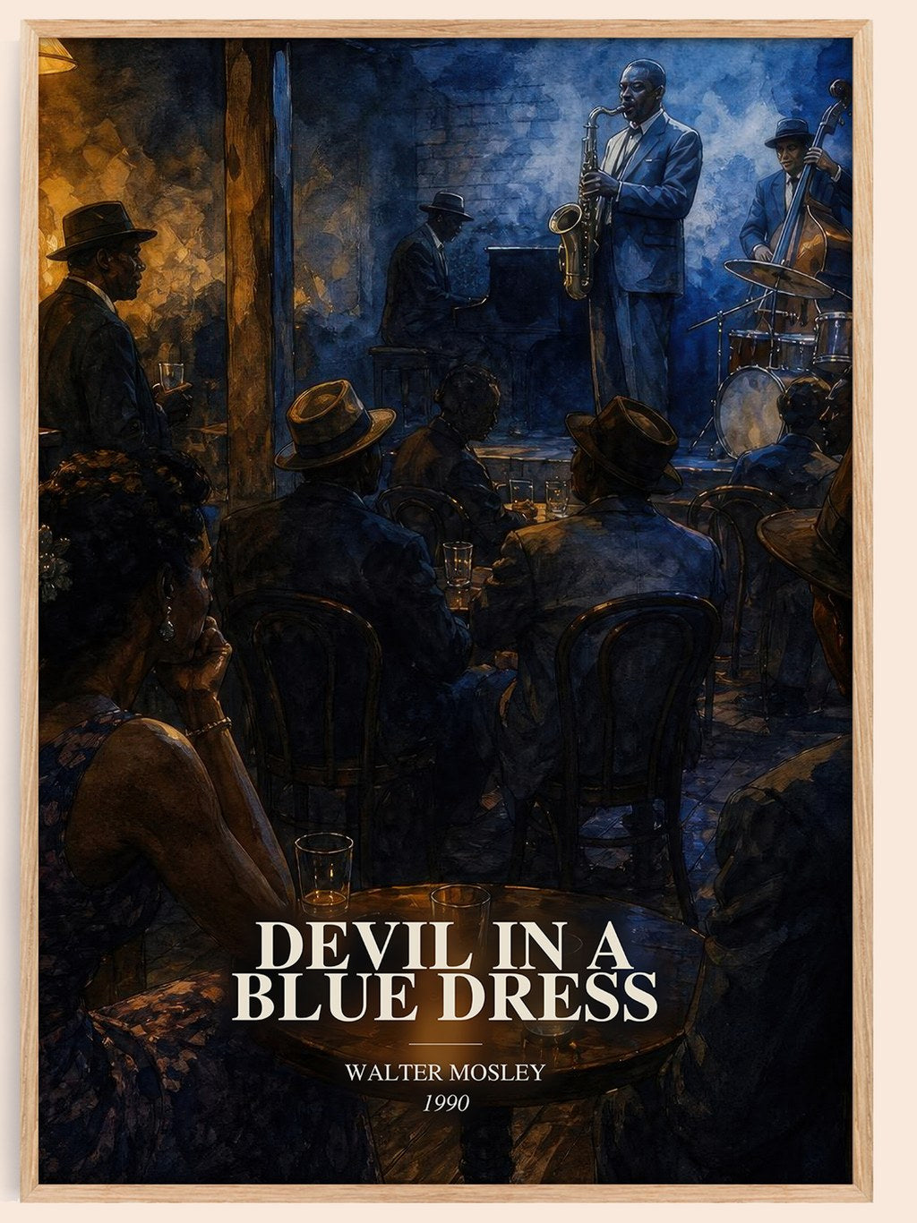 Devil in a Blue Dress watercolour book poster by Walter Mosley – framed literary art print