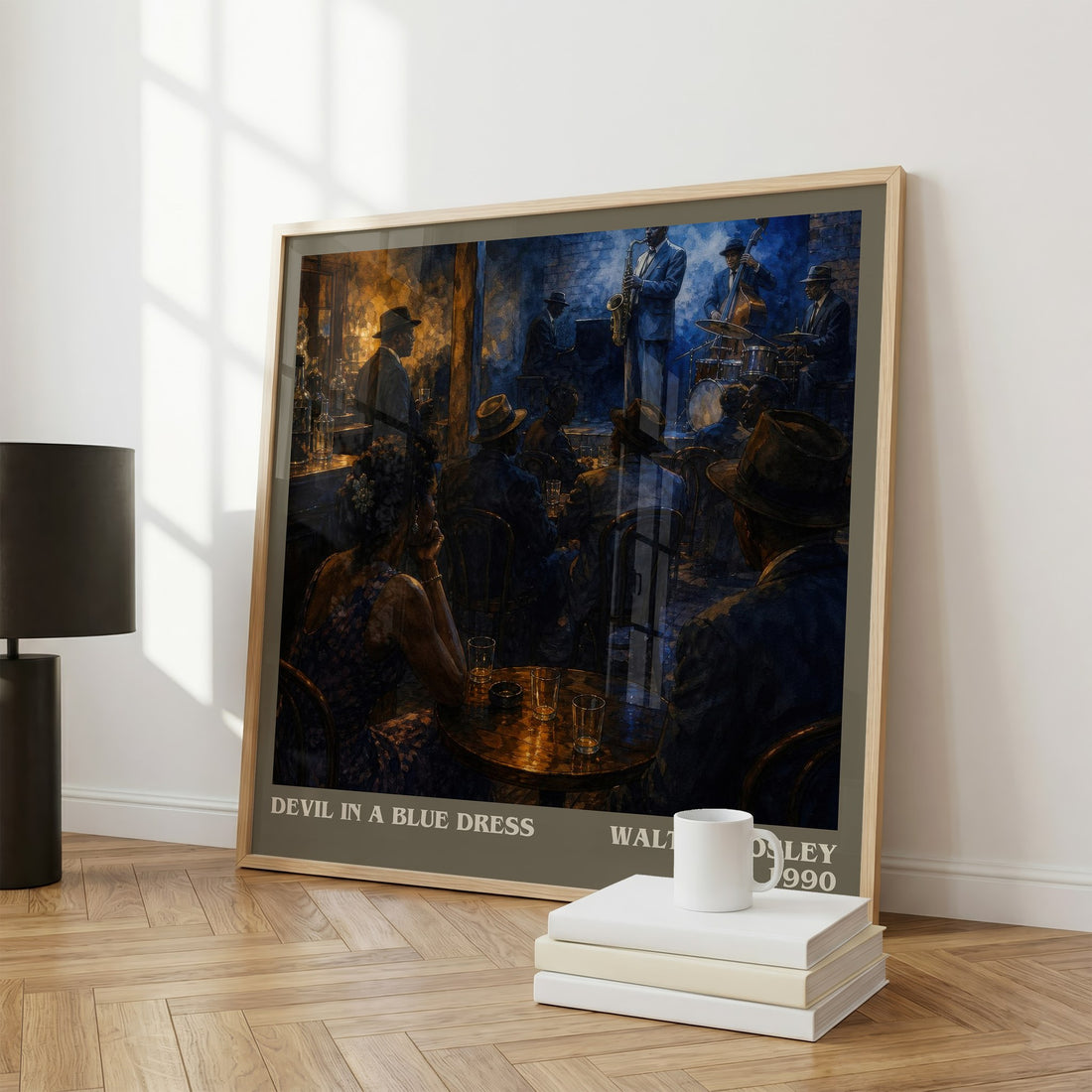 Devil in a Blue Dress literary print framed by window – literary home decor
