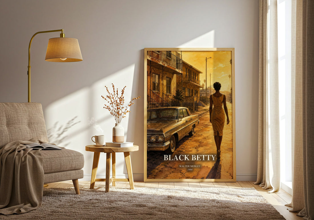 Black Betty watercolour print in frame leaning in hallway – crime wall art (mockup)