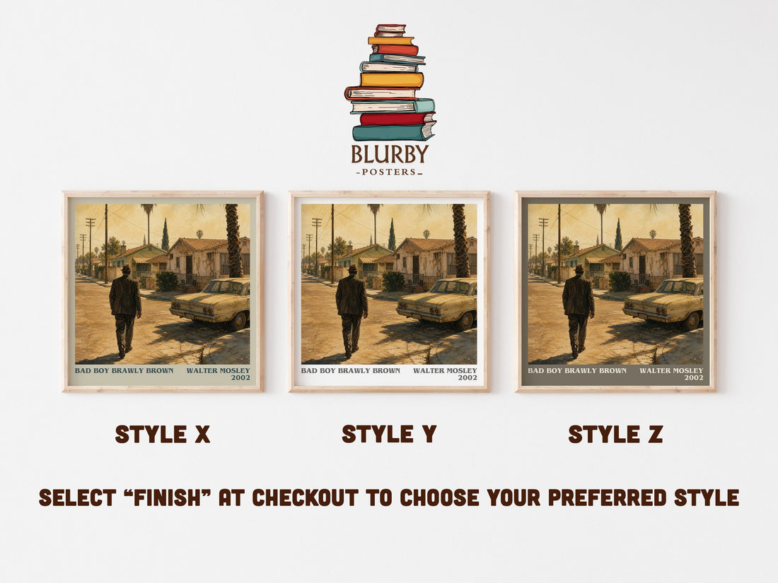 Bad Boy Brawly Brown literary print in frame leaning in hallway – crime wall art (mockup)