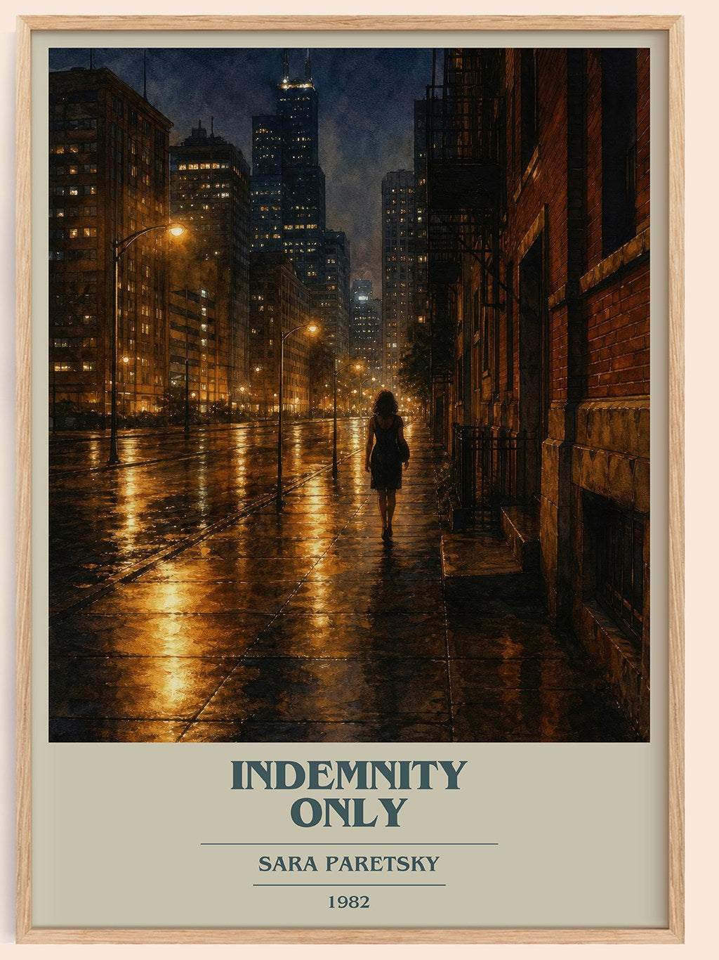 Indemnity Only book cover book poster by Sara Paretsky – framed literary art print