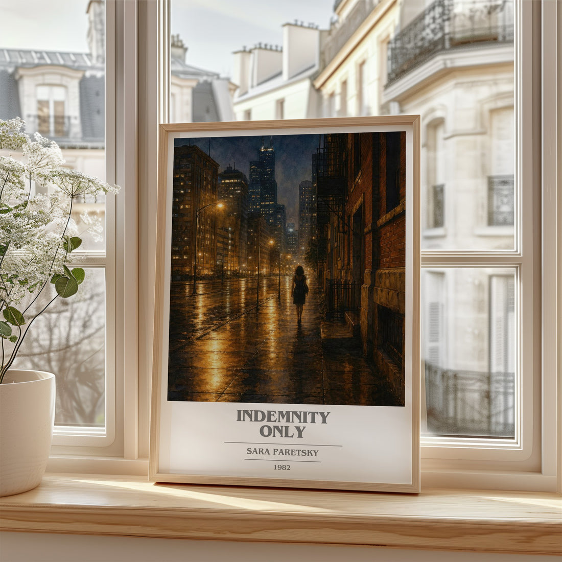 Indemnity Only book cover poster colour and style options – Sara Paretsky book art