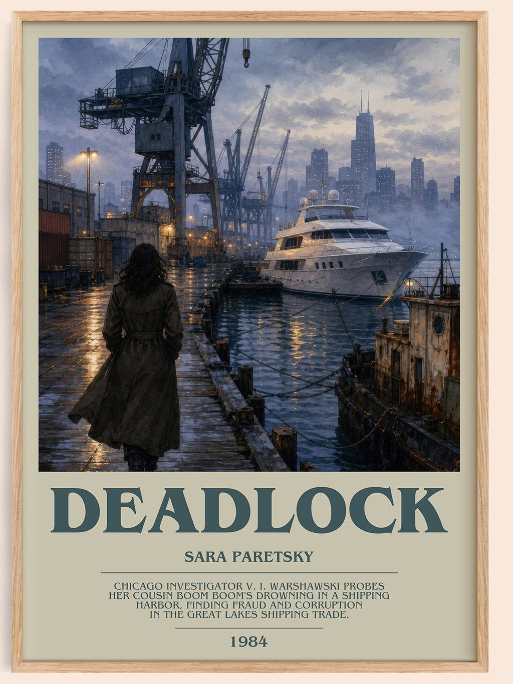 Deadlock bookish book poster by Sara Paretsky – framed literary art print