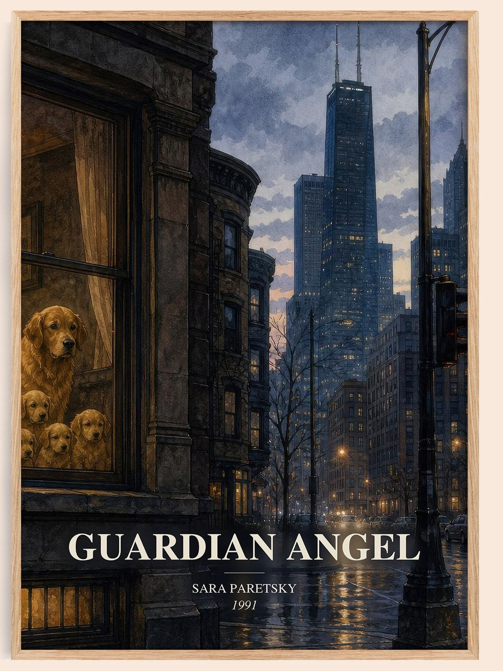 Guardian Angel watercolour book poster by Sara Paretsky – framed literary art print
