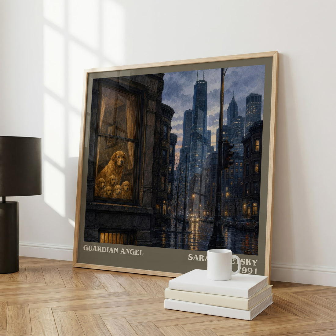 Guardian Angel literary print framed by window – literary home decor