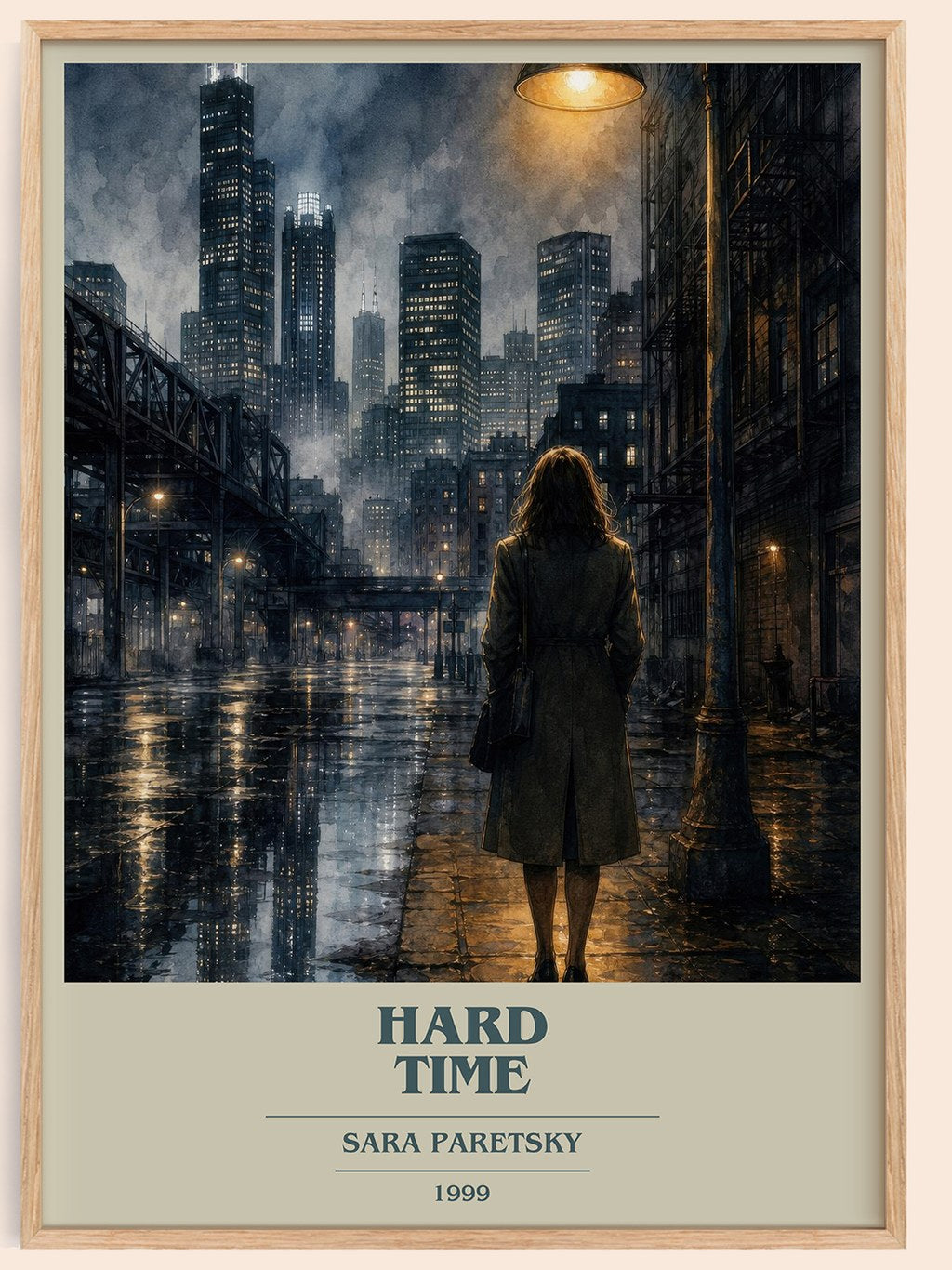 Hard Time book cover book poster by Sara Paretsky – framed literary art print