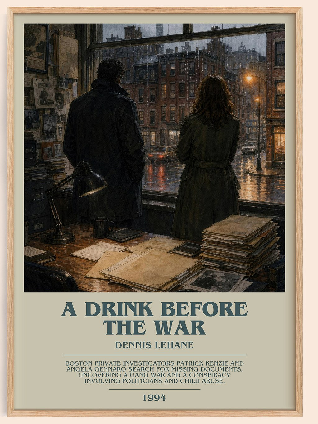 A Drink Before the War bookish book poster by Dennis Lehane – framed literary art print