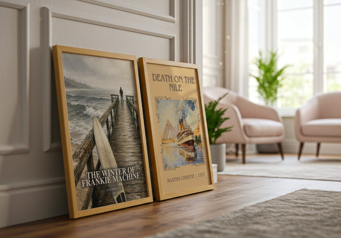 The Winter of Frankie Machine watercolour print framed by window – literary home decor