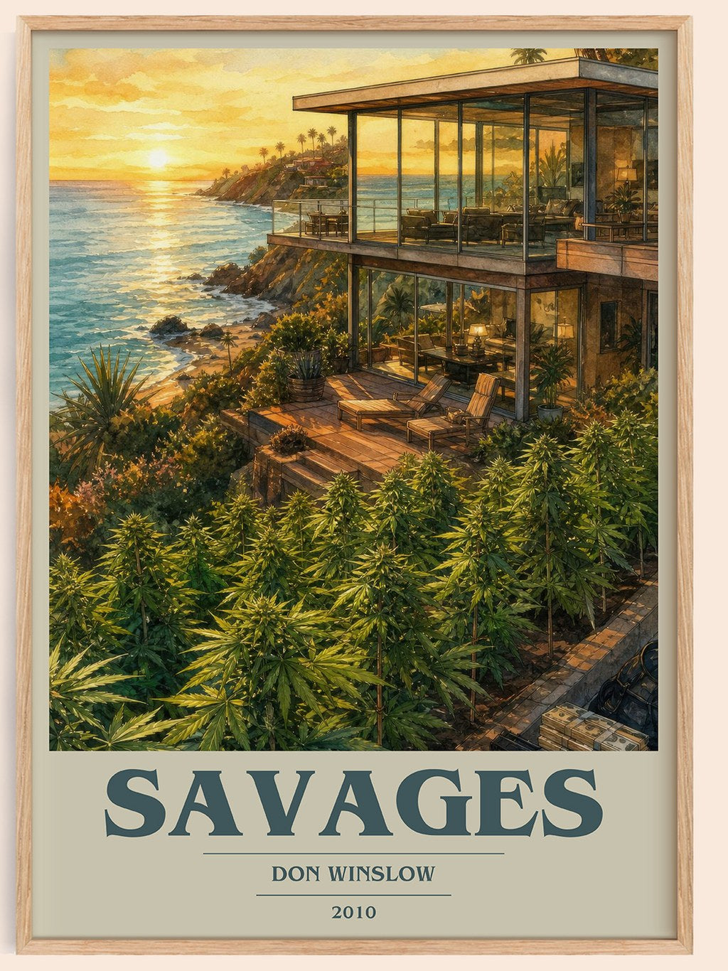 Savages book cover book poster by Don Winslow – framed literary art print