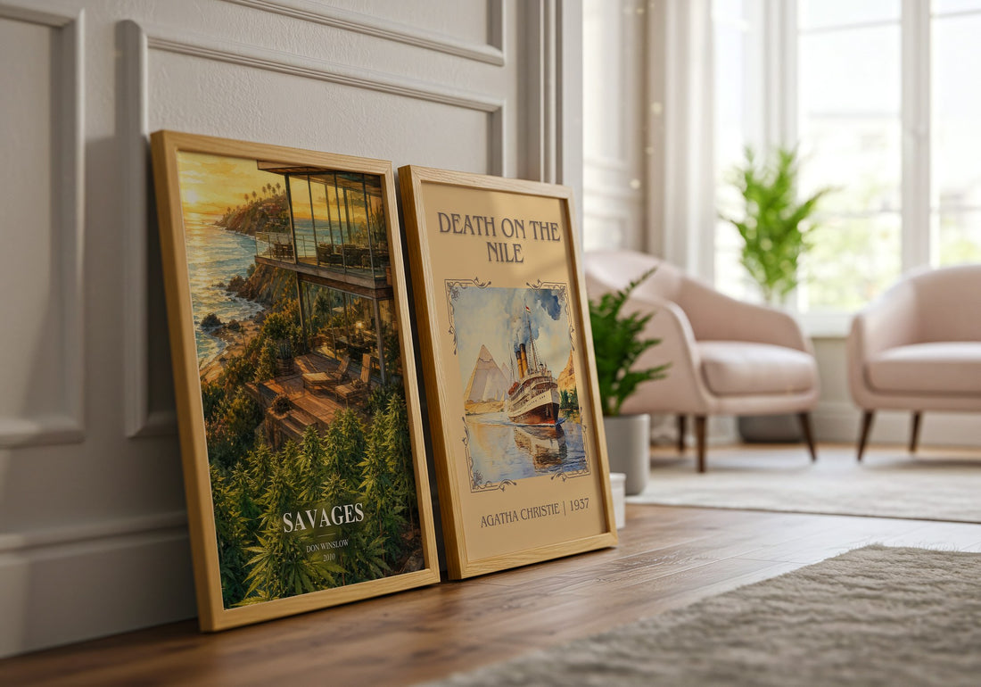 Savages watercolour print framed by window – literary home decor