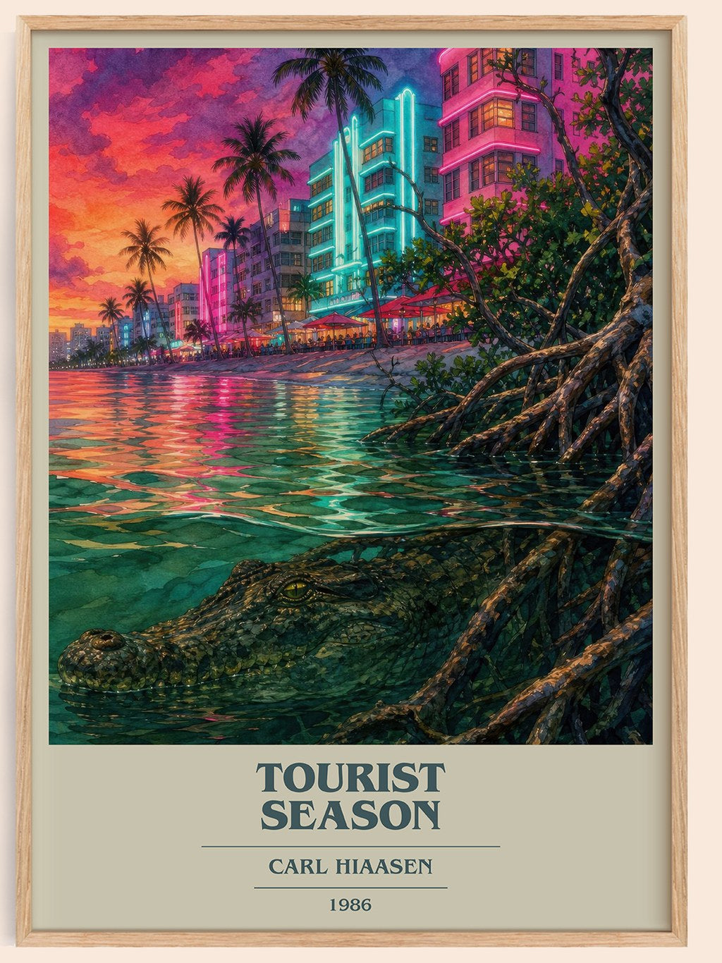 Tourist Season book cover book poster by Carl Hiaasen – framed literary art print