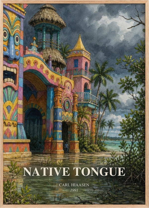 Native Tongue Book Watercolour Illustration by Carl Hiaasen