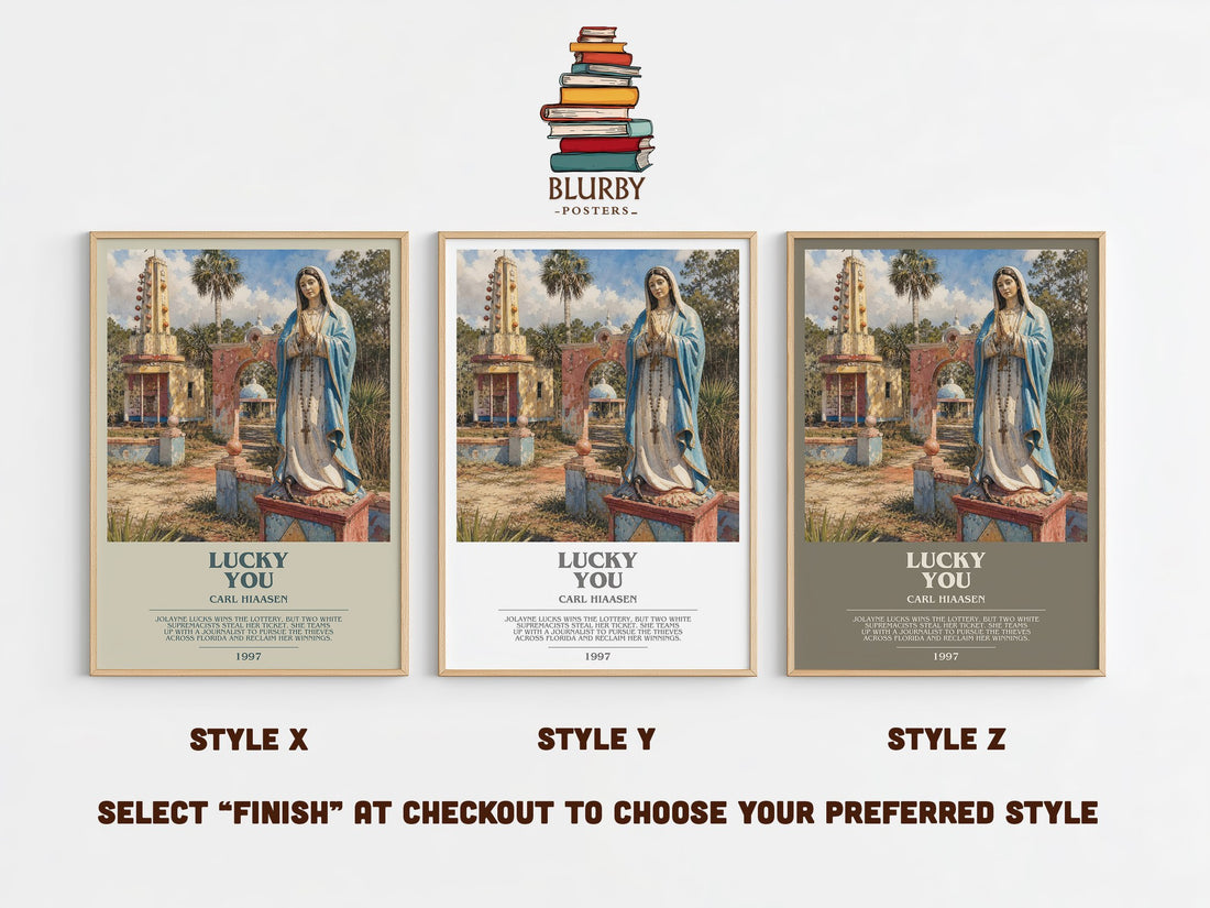 Lucky You bookish print in frame leaning in hallway – satire wall art (mockup)