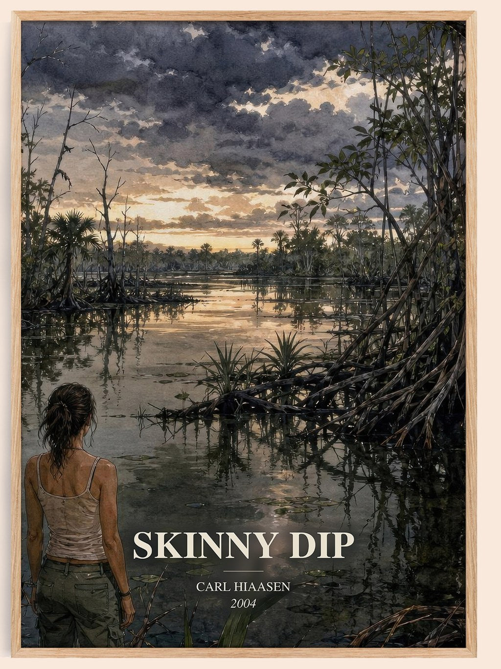 Skinny Dip watercolour book poster by Carl Hiaasen – framed literary art print