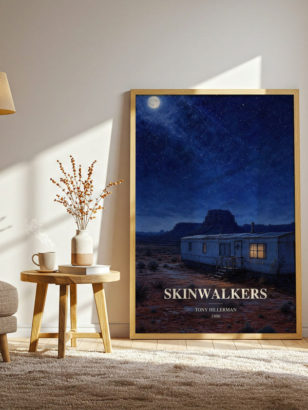 Skinwalkers watercolour print in frame leaning in hallway – mystery wall art