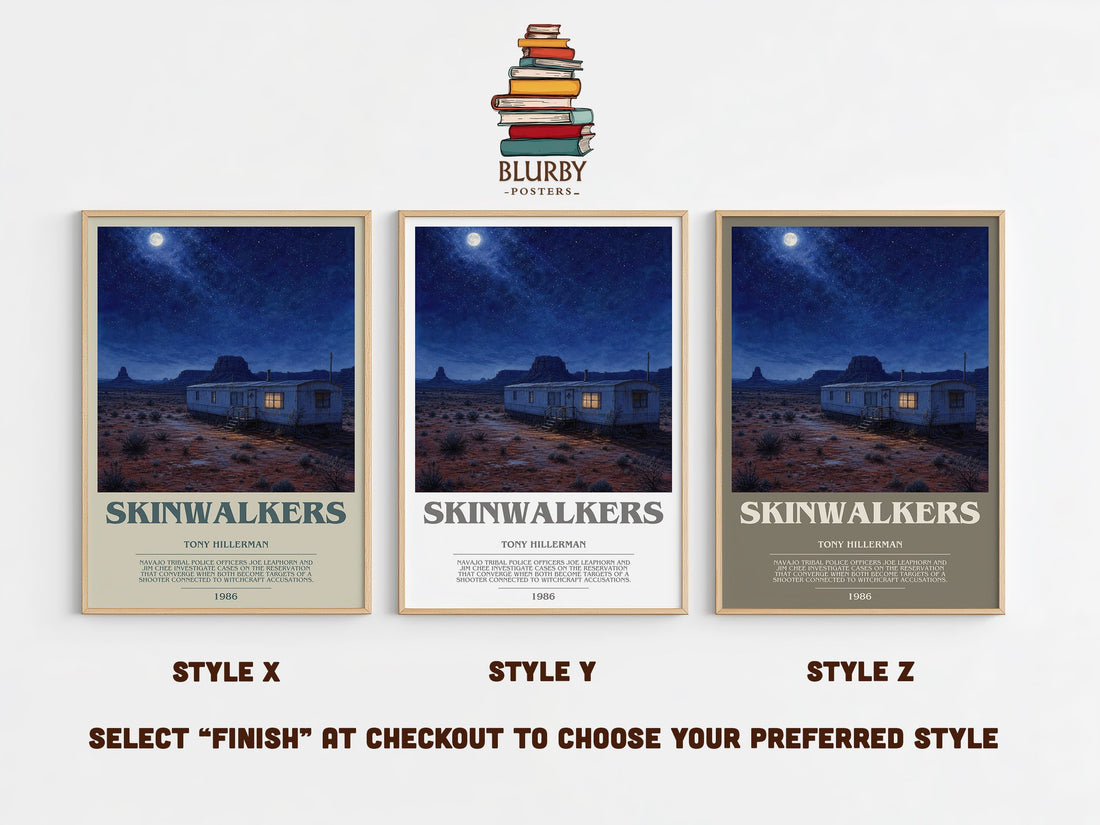 Skinwalkers bookish print in frame leaning in hallway – mystery wall art (mockup)