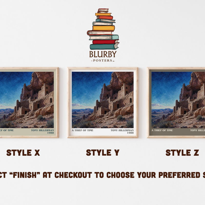 A Thief of Time literary print in frame leaning in hallway – mystery wall art