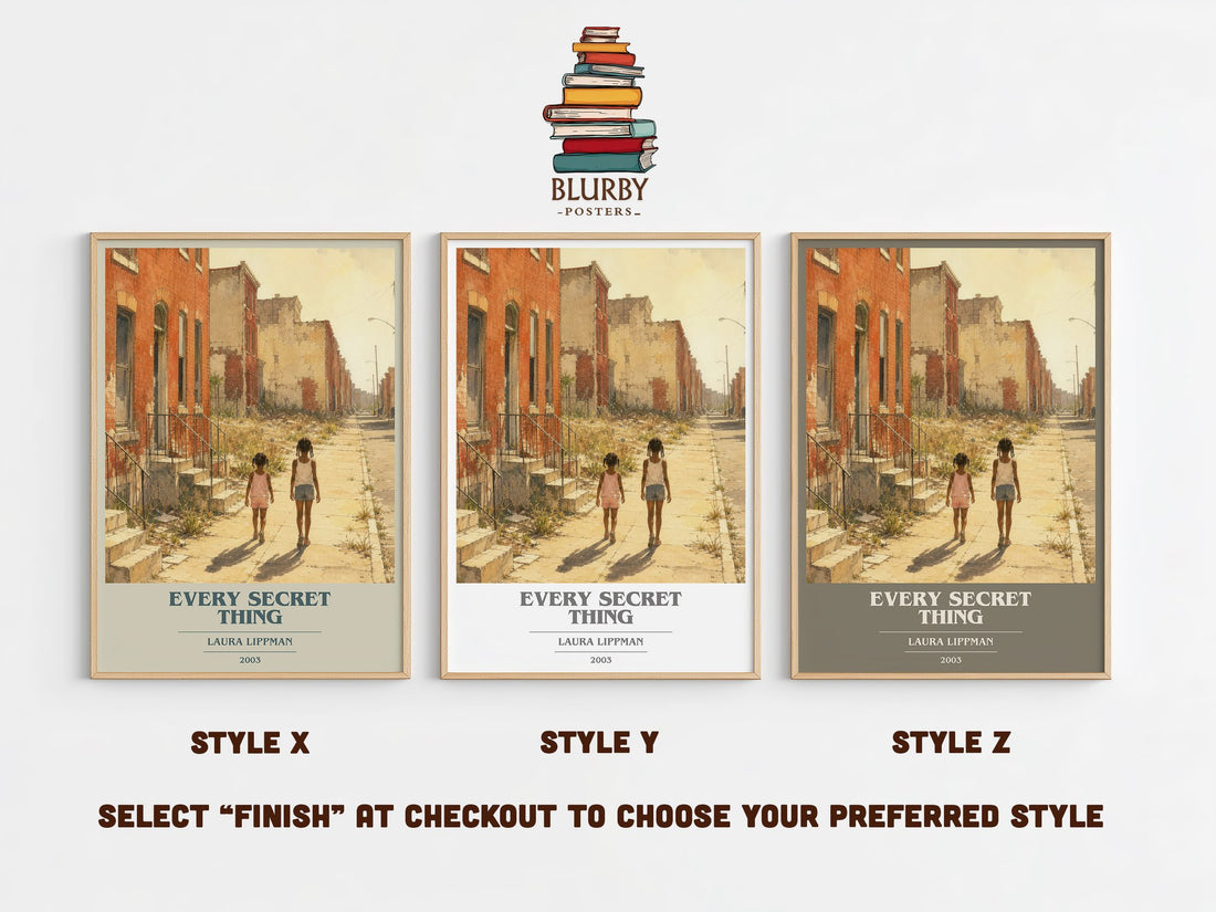 Every Secret Thing book cover print in frame leaning in hallway – crime wall art (mockup)