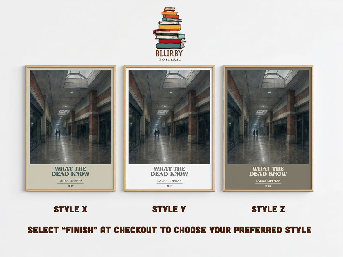 What the Dead Know book cover print in frame leaning in hallway – mystery wall art (mockup)