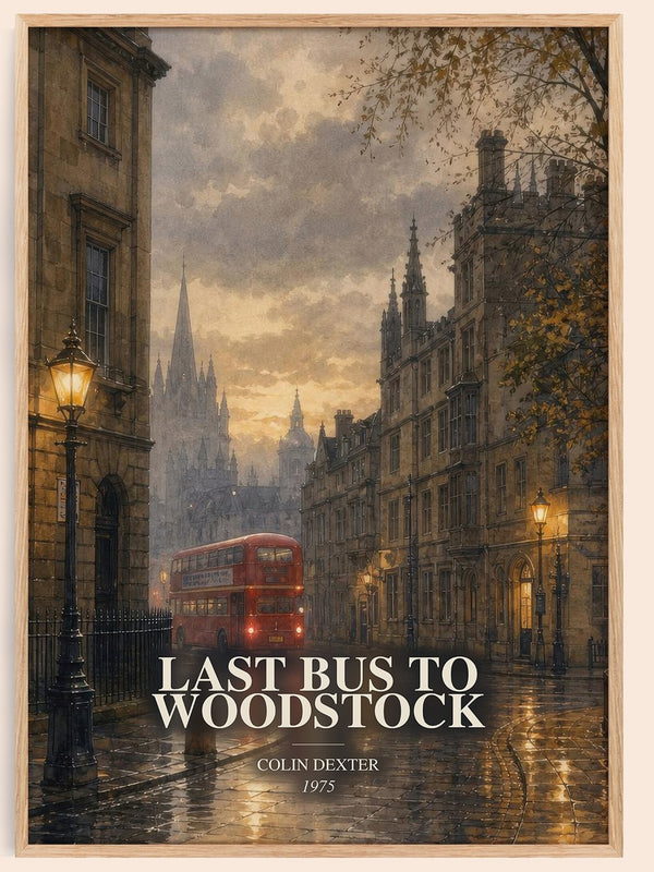 Last Bus to Woodstock watercolour book poster by Colin Dexter – framed literary art print