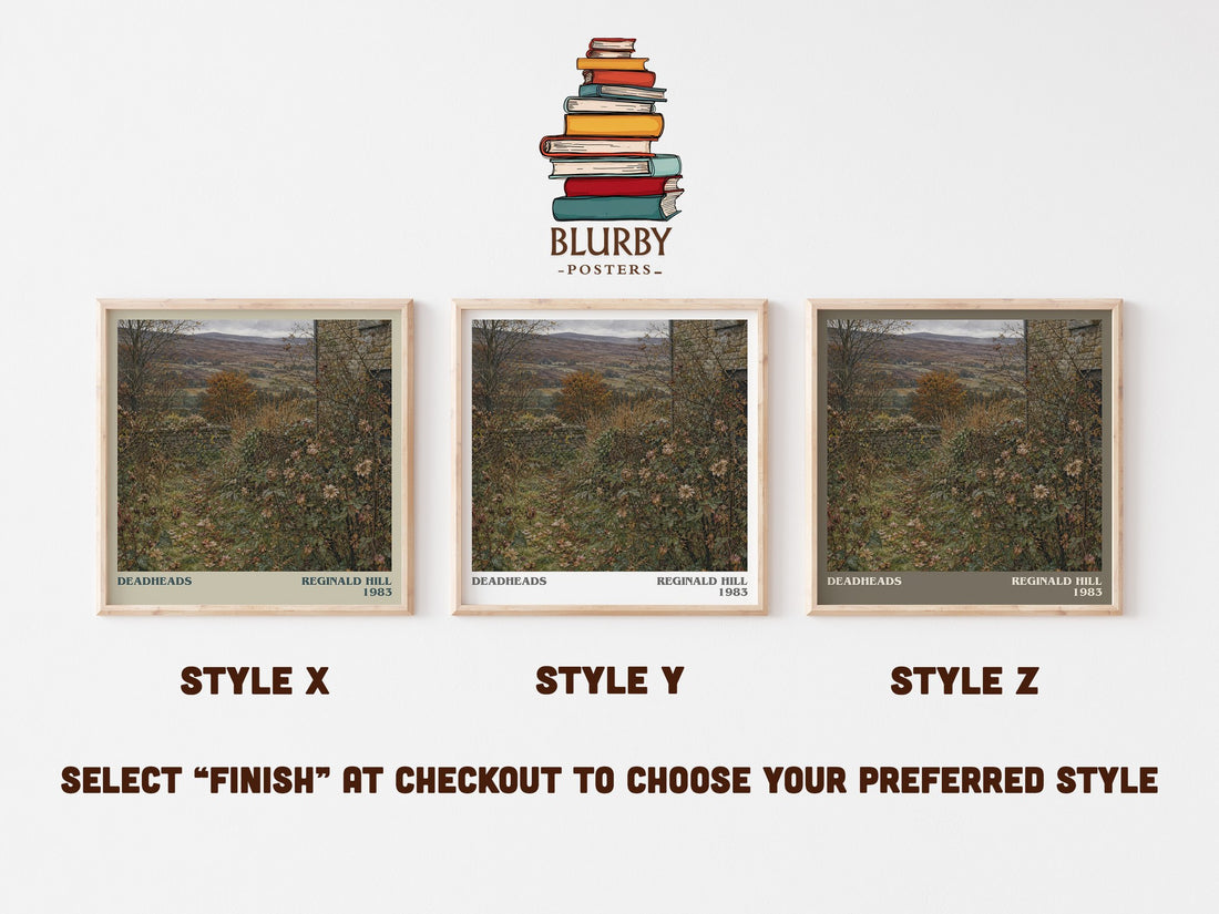 Deadheads literary print in frame leaning in hallway – crime wall art (mockup)