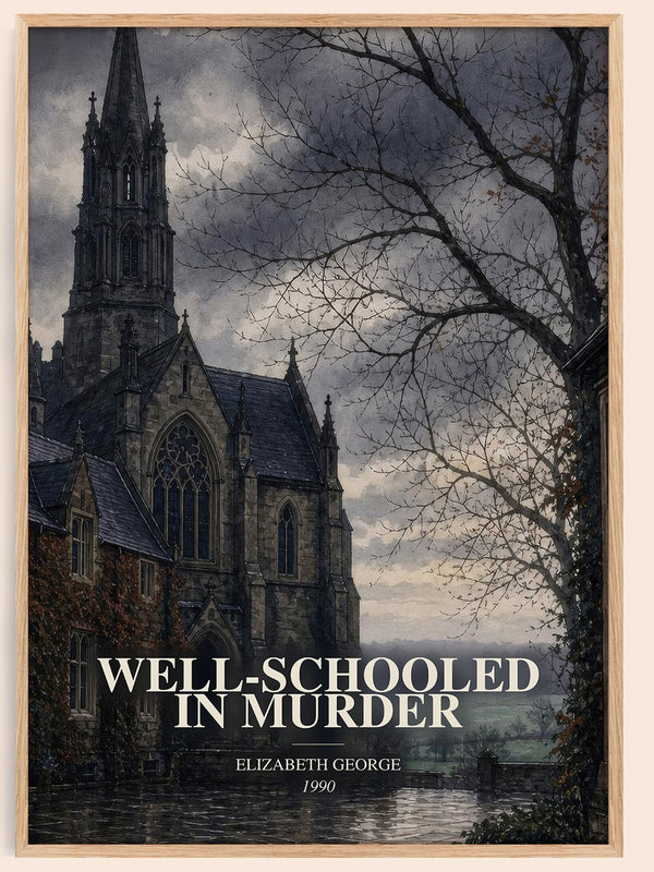 Well-Schooled in Murder watercolour book poster by Elizabeth George – framed literary art print