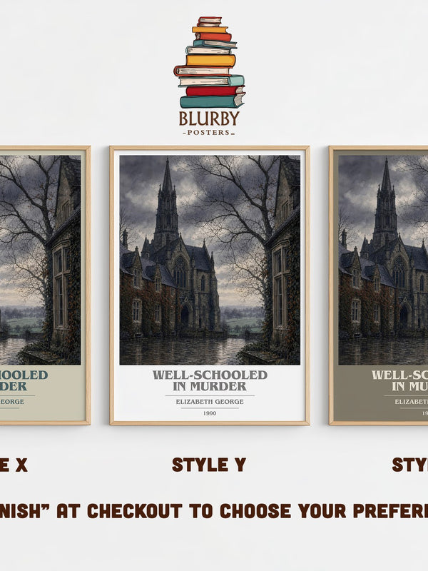 Well-Schooled in Murder book cover print in frame leaning in hallway – mystery wall art