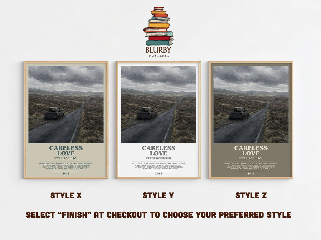 Careless Love bookish print in frame leaning in hallway – crime wall art (mockup)