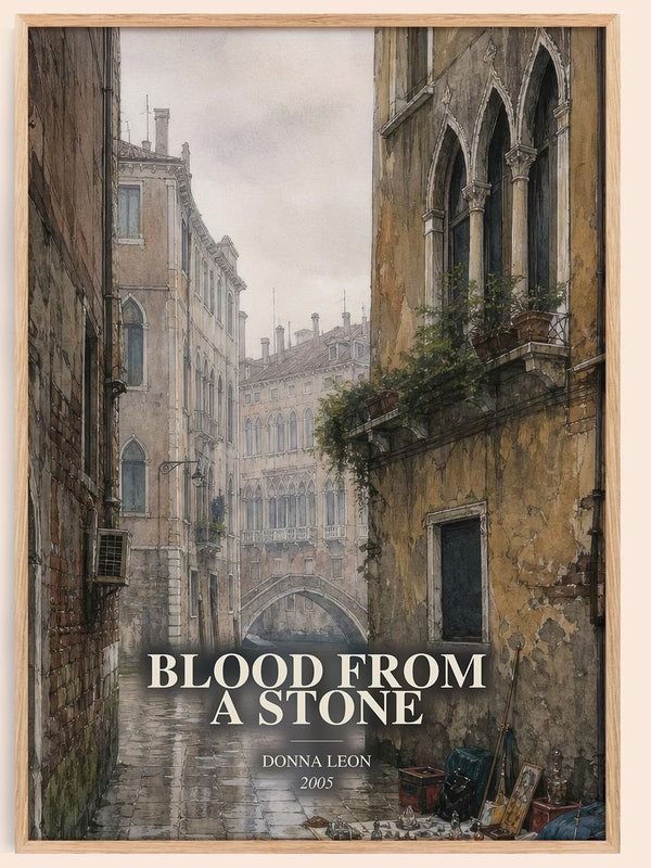 Blood from a Stone watercolour book poster by Donna Leon – framed literary art print