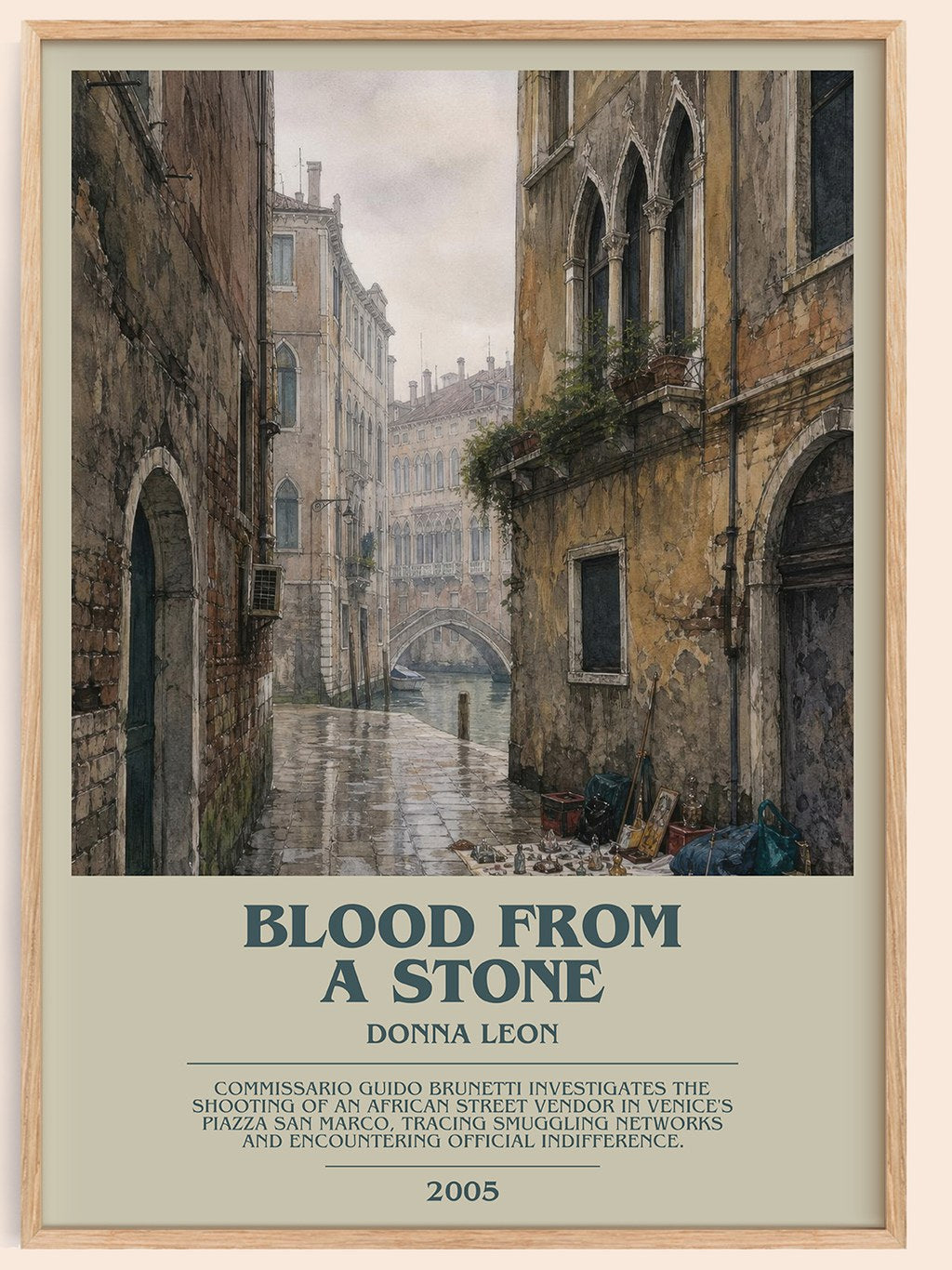 Blood from a Stone bookish book poster by Donna Leon – framed literary art print