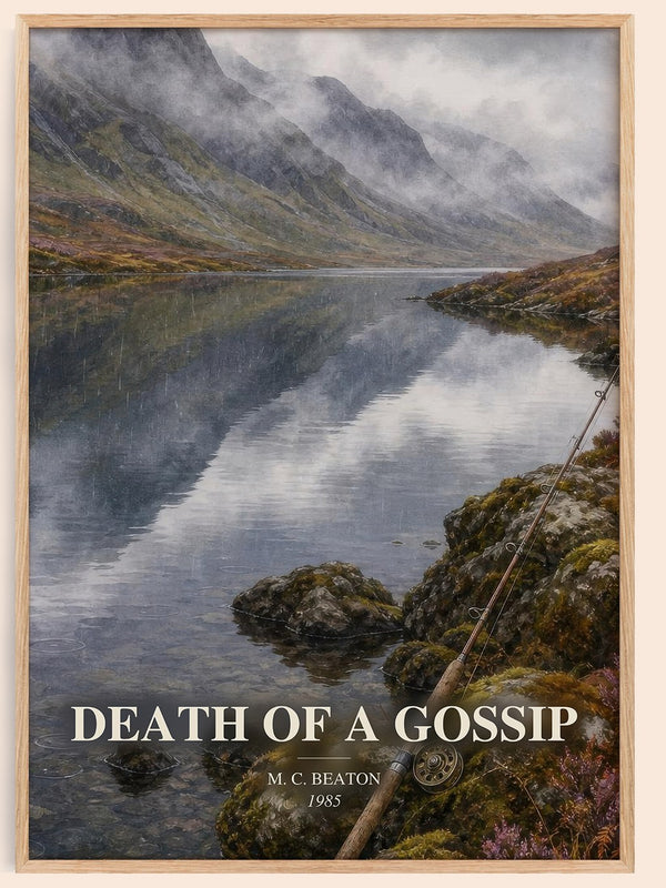 Death of a Gossip watercolour book poster by M. C. Beaton – framed literary art print