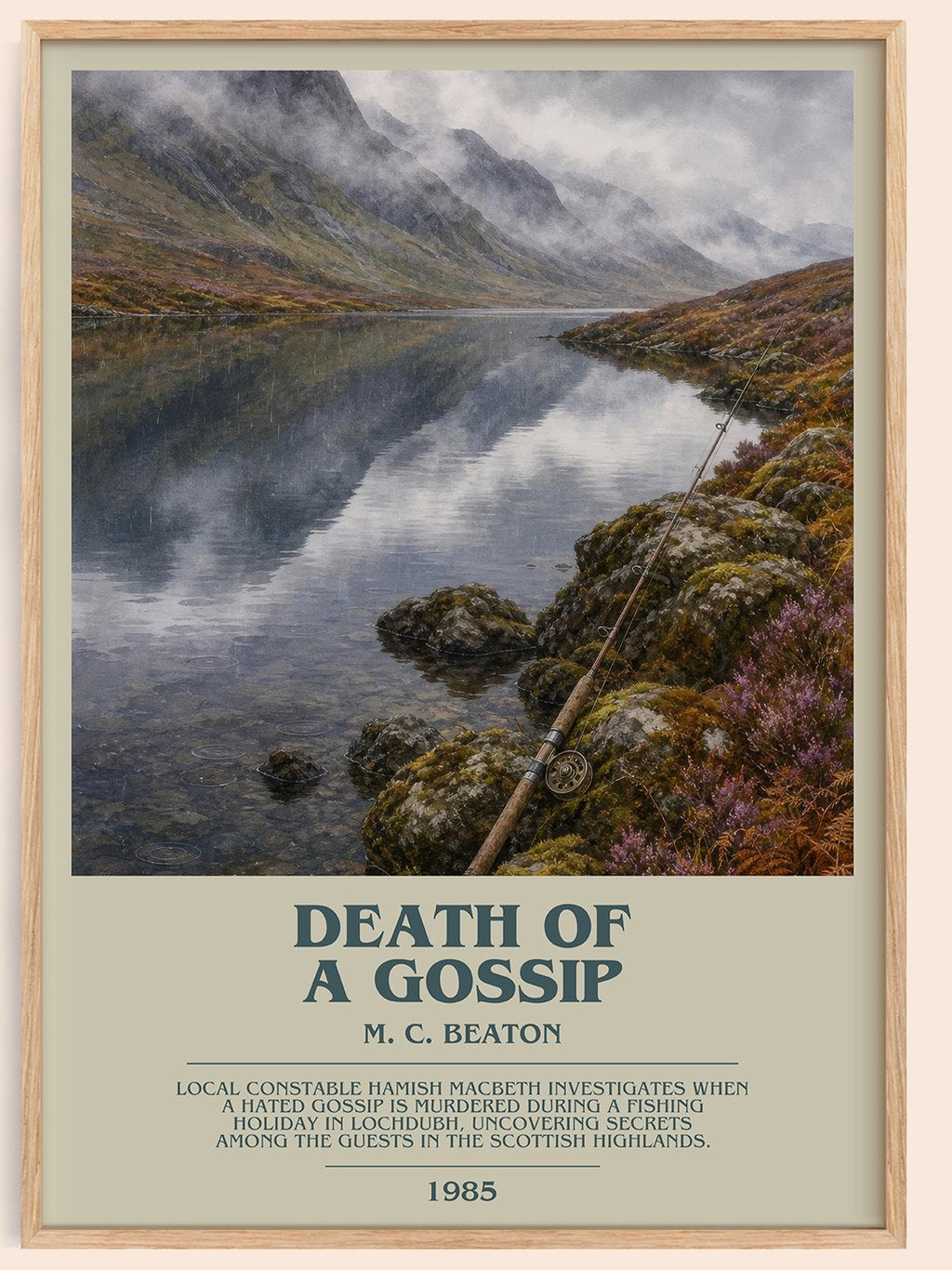 Death of a Gossip bookish book poster by M. C. Beaton – framed literary art print