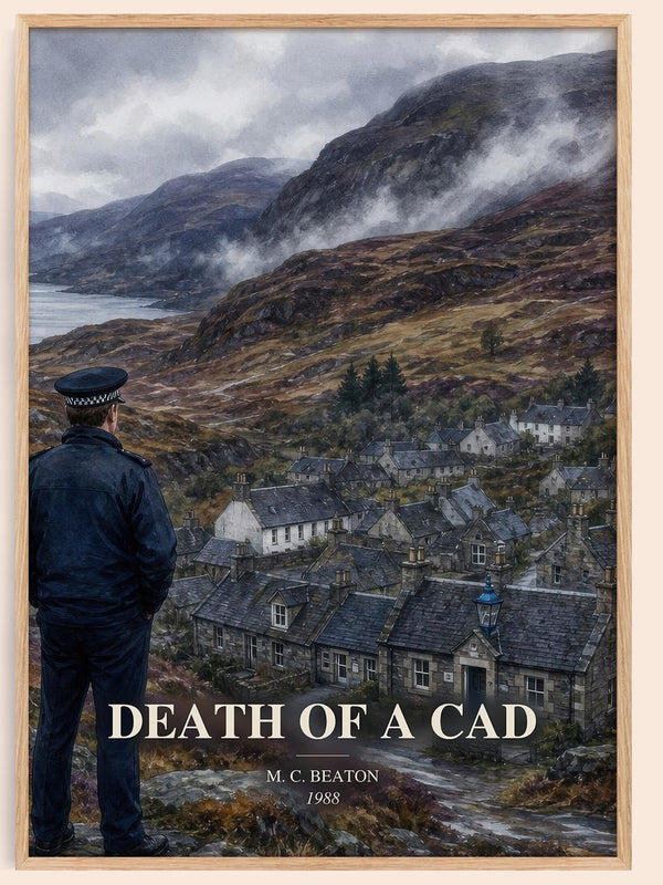 Death of a Cad watercolour book poster by M. C. Beaton – framed literary art print