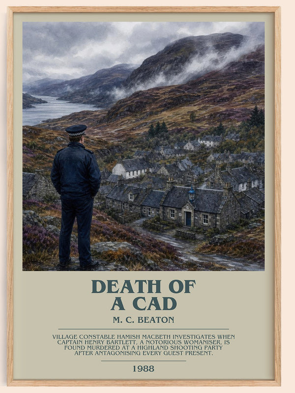 Death of a Cad bookish book poster by M. C. Beaton – framed literary art print