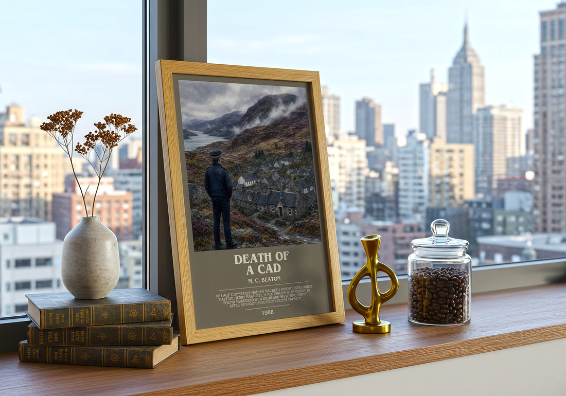 Death of a Cad bookish print framed by window – literary home decor