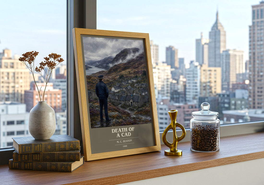 Death of a Cad book cover print framed by window – literary home decor