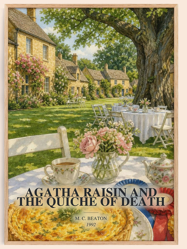 Agatha Raisin and the Quiche of Death watercolour book poster by M. C. Beaton – framed literary art print
